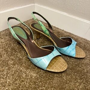 Vintage Y2K Liz Claiborne Colorblock Croc Leather Slingback Kitten Heels Sz 8